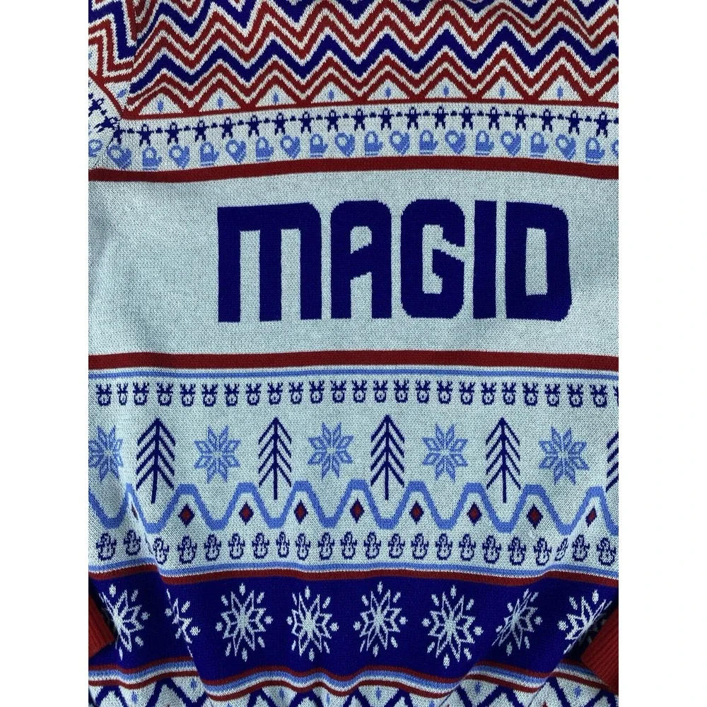 Magid Safety Ugly Christmas Sweater Unisex Size Large Holiday‎ Sweater Red Blue